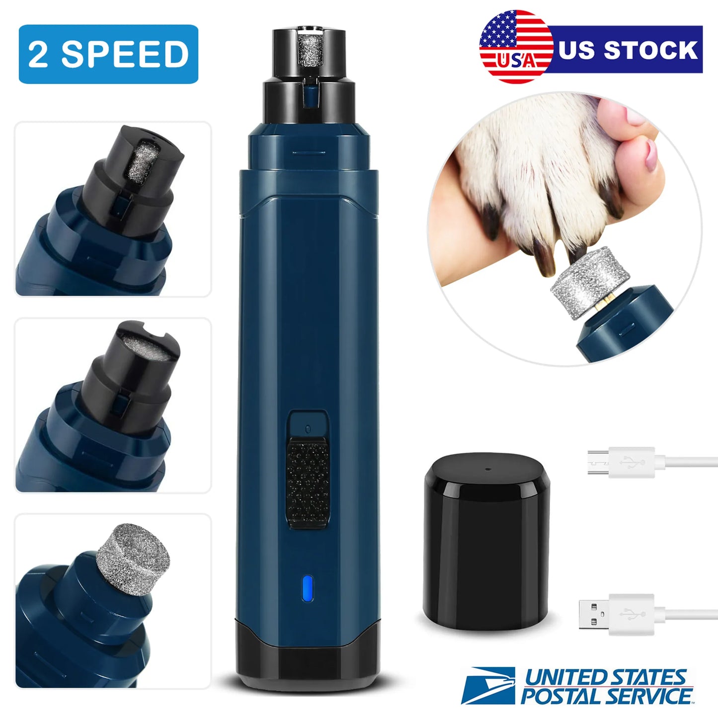 Dog Nail Grinder 2 Speeds Quiet USB Rechargeable Pet